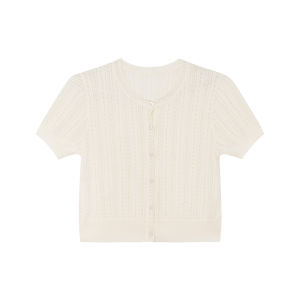 Hollow Out Solid Color Round Neck Short Sleeve Knitted Cardigan