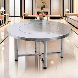 2024 New Home Use Stainless Steel Folding Dinner Table round Dining Table with Induction Cooker Industrial Style Economic Type