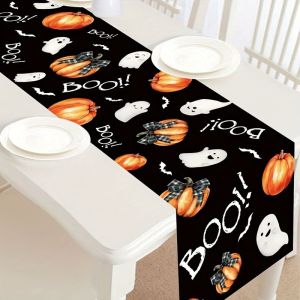 VIKAMA Halloween Table Runner Pumpkin Ghost Boo Bat for Dining Table Home Halloween Party Decor