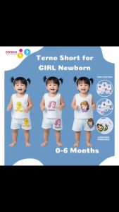 6 Pairs Terno Sando Short for Girl Newborn/Infant Muscle tees Pure Cotton White with Cute Character 0-6months