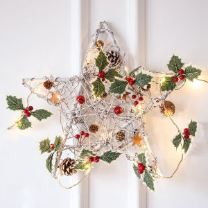 【TaroBall】2M 20LED Christmas Garland Artificial Holly Leaf Vine Red Berries LED String Lights DIY Garland Wreath Xmas Tree New Year Decoration