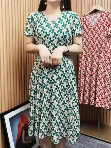 Yitiaoyu Ladies Skirt Plus Size Dress Short Sleeve Floral Long Skirt