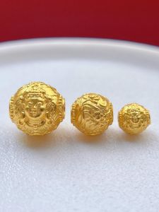 925 Sterling Silver Gilded Accessories Engraved Green Tara round Beads Spacer Waist Beads Loose Beads DIY Buddhist Beads Fashion Accessories