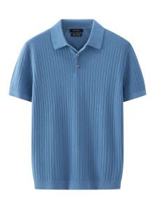 American Casual Thin Knitted Shirt Mens Collar Elastic Slim Fit T-shirt Polo Shirt Breathable Comfortable Short Sleeve Summer Wear