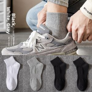 JINGCHI | Mens Cotton Socks Anti-Odor Sport Short Socks Pure Black White Low Help Short Tube Boat Socks Spring Autumn Trendy Crystal Stream