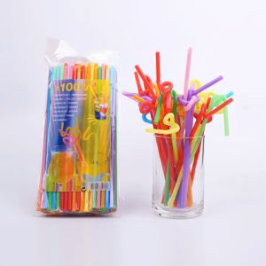 หลอดหลักสีเครื่องดื่ม พลาสติก หลากสี ใช้แล้วทิ้ง 100/200 ชิ้น