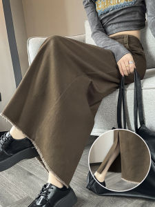 กระโปรงยีนส์ทรงเอเอวสูง ทรงตรง ทรงยาวปานกลาง สำหรับผู้หญิง ฤดูใบไม้ผลิและฤดูใบไม้ร่วง กระโปรงทรงเอทรงตรง กระโปรงทรงเอทรงตรง