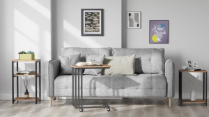 Side Table End Table Movable Coffee Tea Table C Shaped TV Tray with Metal Frame Rolling Casters Laptop Side Table Portable End Stand for Living Room Bedroom Office