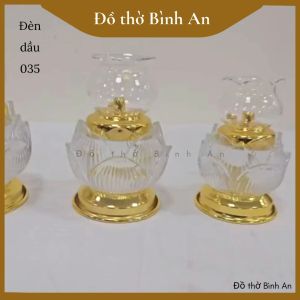 Đèn dầu Lưu ly đèn thờ hoa Sen pha lê 035 - Tâm kinh bát nhã - Đồ thờ Bình An - Decor Phong thủy