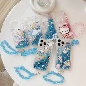 Cute Cartoon Snoopy Princess Alice Hello Kitty Quicksand Phone Case for iPhone 15 Pro Max 14 13 12 mini 11 XS XR 7 8 Plus SE Hard Hello Kitty.Snoopy Protective Cover