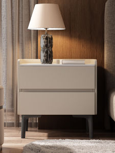 Modern Minimalist Italian Style Solid Wood Bedside Cabinet with Leather Finish Suitable for Adults Double Door Installation