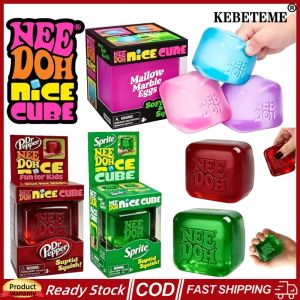 KEBETEME Dr Pepper x NeeDoh Nice Cube Squishy Toys Soft Stress-Relief Sensory Squeeze Toy Rebound Release Anxiety Toys for Kids and Adults