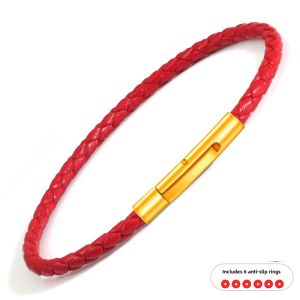 Gold-Plated Leather Rope Bracelet with Lucky Beads Waterproof for Couples Chinese Zodiac Year of the Dragon Design Fashion Jewelry