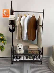 ORANGE[เสาเเขวนหมวก+กระเป๋า] ราวแขวนผ้า แข็งแรงทนทาน ที่แขวนผ้า พร้อมชั้นวางของด้านล่าง พร้อมเสาแขวนกระเป๋า โครงเหล็ก