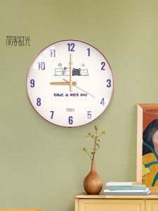 Cute Cartoon Cat Wall Clock Silent Living Room Decor Childrens Creative round Hanging Clock No Drilling Required Home Decor