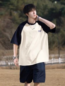 เสื้อยืดแขนสั้นผู้ชาย ทรงหลวม คอกลม ผ้าฝ้ายแท้ ระบายอากาศได้ดี แฟชั่นฤดูร้อน 2025 แบรนด์ใหม่ เสื้อยืดทรงห้าส่วน