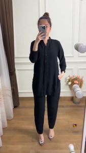 HANA SET CRINKLE AIRFLOW PREMIUM IMPORT - ONE SET CRINKLE - SETELAN MUSLIM WANITA - SETELAN WANITA FULL KANCING