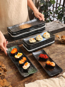 Creative Ceramic Sushi Plate Rectangular Sashimi Dish Long Strip Dessert Plate Small Snack Plate Japanese Cuisine Dish