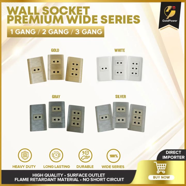 Premium Wall Socket Wide Series 1, 2, 3 Gang SILVER Wall Outlet / Heavy ...