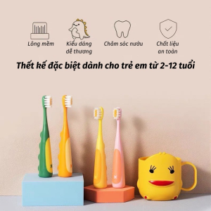 Set 2 Bàn Chải Đánh Răng Khủng Long Kiểu Dáng Dễ Thương Chất Liệu An Toàn