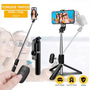 Tongsis Selfie Stick Tripod Bluetooth 3in1 dengan Remote Control dan Stand Holder Putar 360 Derajat - Warna Hitam