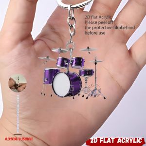 2D Drum Kit Keychain Personalized Acrylic Pendant Versatile Charm Decor for Car Mirror Backpacks Keys Festive Party Office Gift