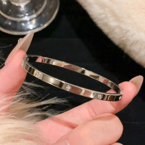 1pc Titanium Steel Silver Bracelet Fashionable Classic Style Stainless Steel BraceletInlaid With ZirconFor Womens Daily Wear