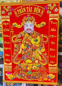 Liễn treo khánh treo Thần Tài Đến thư pháp câu đối đỏ ý nghĩa may mắn ngàu Tết size đại 70x120cm