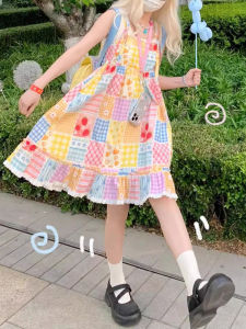 Colorful Art Student Womens Summer Dopaamine Mini Dress Fashionable Strap Short Skirt High Waist A-Line Polyester Fiber Print