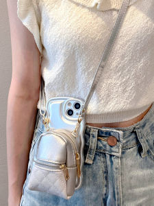 Silver Plated Leather Phone Case for 13 pro Max Creative Crossbody Bag Compatible with 15 14 pro And 16 pro Models