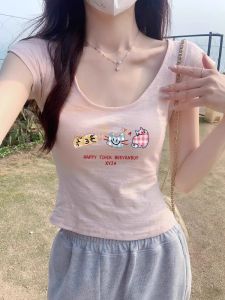 Slim Fit Short Sleeve U-Neck T-Shirt Womens Summer New Style Fashionable Compact Beautiful Short Top Pure Desire Large U-Neck