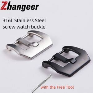 Zhangeer 18mm 20mm 22mm 316L Stainless Steel High Quality Double-Side Drawing Screw Watch Buckle Suitable for Panerai Leather Watch Strap Silver Black Color  Watch Accessories with Tool