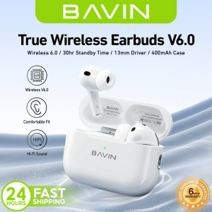 BAVIN BA109 TWS Hi-Res Audio Sound Wireless Bluetooth 6.0 Earphones w/ Microphone & Type-C Charging for Android & iPh