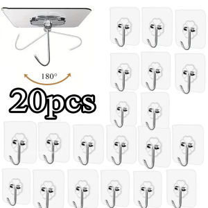 5/10/20pcs Adhesive Hooks for Hanging on Wall or Ceiling Heavy Duty Clear Damage Free Stick on Hangers for Kitchen Bathroom