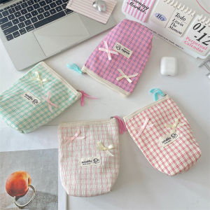 Plaid Butterfly Knot Storage Bag Cosmetic Bag Travel Toiletry Bag Large Capacity Miscellaneous Items Wash Bag Inner Bag