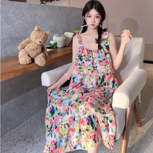 Long Silk Cotton Sleep Dress Womens Home Clothes Ultra Long Artificial Cotton Nightgown Summer Anti-Bulge Floor-Length Thin Home Clothes