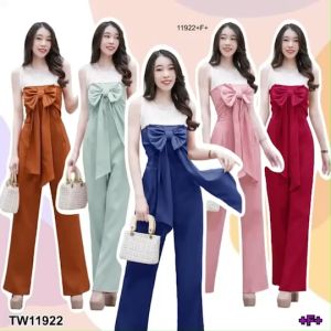 TW11922 จั๊มยาวอกแต่งโบว์ใหญ่