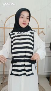 Outer Muslimah Panjang Cia Outher Bahan Knit Salur M L XL XXL Vest Remaja Korean Style Rompi Wanita Untuk Jalan Jalan Ootd Casual Viral