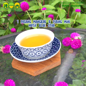 Satu Pasang Mangkok dan Piring Saus Mini Motif Blue Star