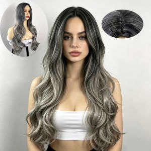 New big wave wig female long curly hair black gray gradual change color chemical fiber long hair female