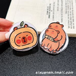 Japanese and Korean Cartoon Cute Small Capybara MagSafe Magnetic Suction Cellphone Airbag Support Foldable Retractable Rotate Air Cushion Drop-Resistant Fastened Ring Adsorption Supporting Seat Creative Binge-watching for Women