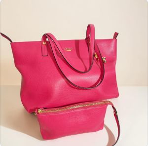 Preloved Lvcat Paris France Pink Tote BagGenuine Leather Bag with Pouch