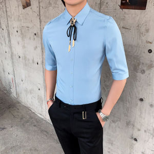 Trendy Korean Style Slim Fit Long Sleeve Mens Shirt Nightclub Hairstylist Internet Famous Decorative Wedding Best Man Shirt