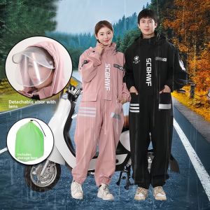 Full-Body Electric Vehicle Motorcycle Raincoat Adult One-Piece Hat-On Raincoat Mens Windproof Womens Waterproof Riding Cover