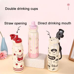 Fashion High-value Kawaii Element Small Animal Thermos Cup Double Drink with Straw Water Cup Student Practical Water Cup