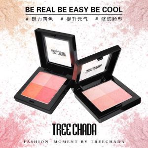 Treechada Quad Color Grid Blush Palette Natural Makeup Waterproof Contouring Enhance Color Cute Grid Design Facial Makeup