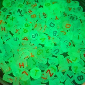 Dạ Quang Chữ Hạt 100/200/500 Chiếc 4*7 Mm Acrylic Cho DIY Vòng Tay Dây Chuyền Nhẫn Hiện Đại Hình Tròn Phụ Kiện Thời Trang