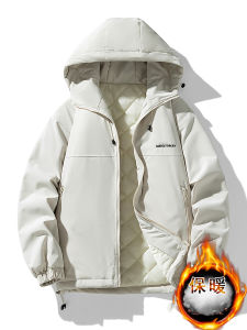Mens Thickened Loose Fit Cotton Jacket Hooded Autumn Winter Outdoor Sportswear Waterproof Polyester Fiber Zipper Decoration