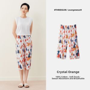 THREEGUN | Cotton Soft Fashion Printed Seven-eighths Pants Home Wear