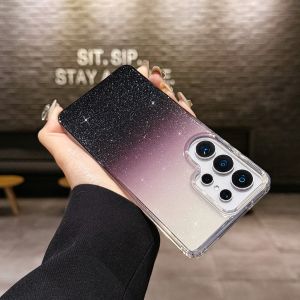 Glitter Shiny Transparent Gradient Color Case For Samsung Galaxy S26 S25 S24 S23 Ultra FE Clear Sparkling Phone Cover Bumper